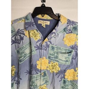 Tommy Bahama 100% Silk Postcard & Palm Trees Hawaiian Shirt - Men's‎ Size Medium